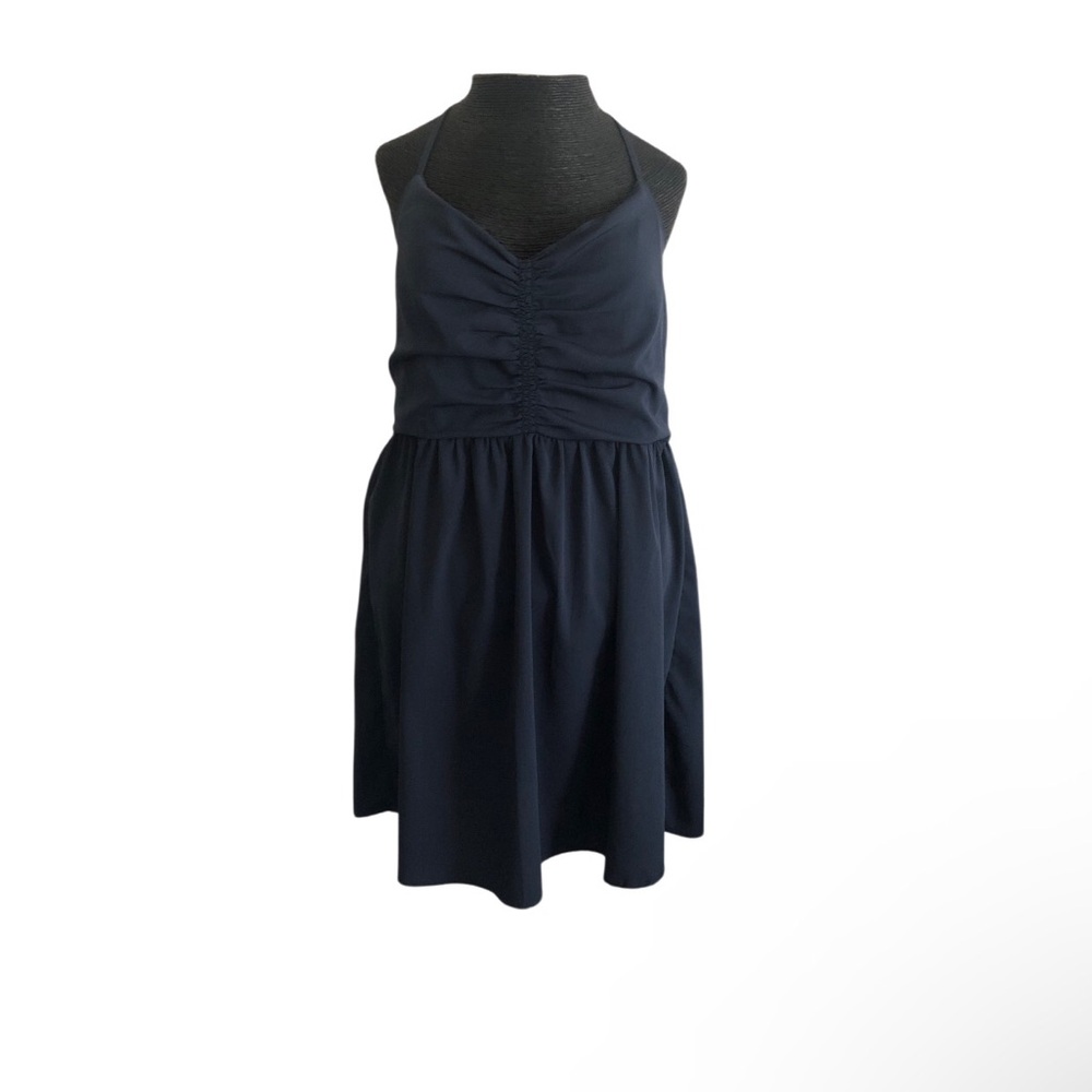 Vintage Roxy Navy Ruched V-Neck Sleeveless Dress